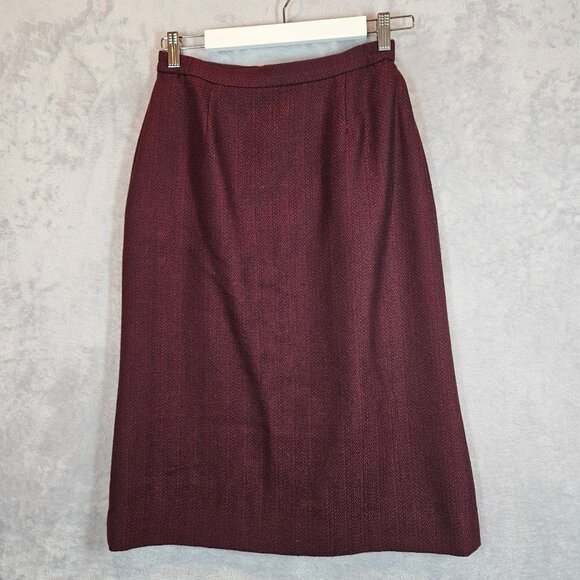 Vintage Saville Womens 8 Burgundy Wool Blazer Skirt Suit Set Career Professional - Picture 11 of 15